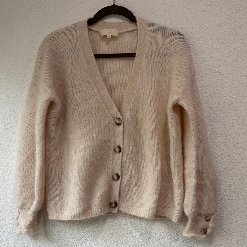 Sezane Women's Mia Natural Beige Wool Kid Mohair Comfy Cardigan Button Front XS - Picture 2 of 8